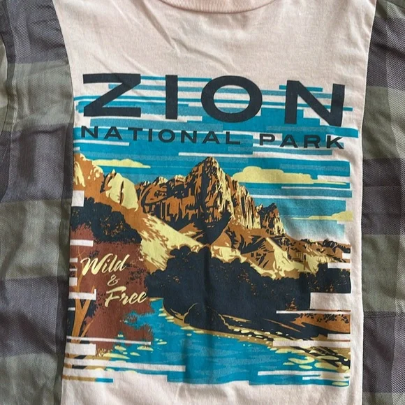 Zion National Park Flannel Sweatshirt Shirt upcycled no size - Picture 4 of 7